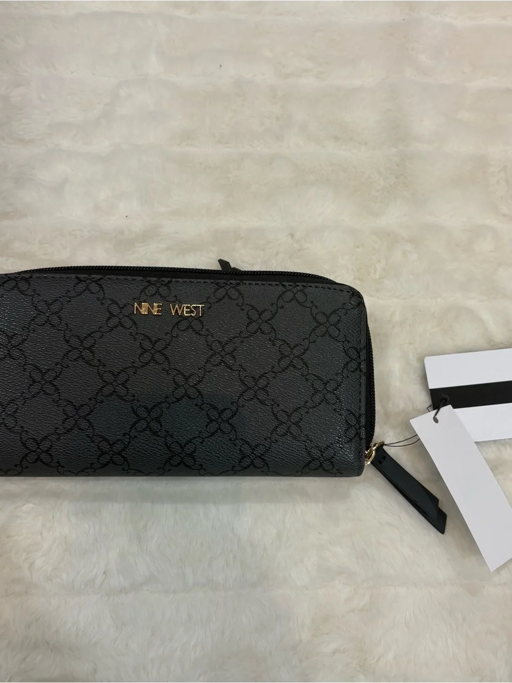 Nine West Black Monogram Zip Wallet with Gold Logo